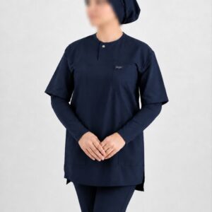 ست اسکراب پزشکی زنانه مدل الیت با طراحی ارگونومیک و رنگ سرمه‌ای