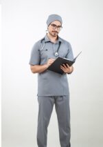 اسکراب پزشکی یونیسکس مدل لرد رنگ طوسی فاحا اسکرابز با پارچه کتان کش