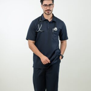 اسکراب پزشکی یونیسکس مدل لُرد سرمه‌ای؛ ست لباس فرم فاحا اسکرابز از جنس کتان کش