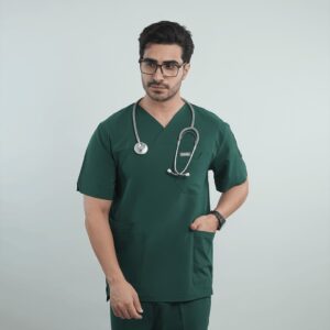 اسکراب پزشکی یونیسکس مدل لوتوس سبز با 10 جیب و یقه هفت